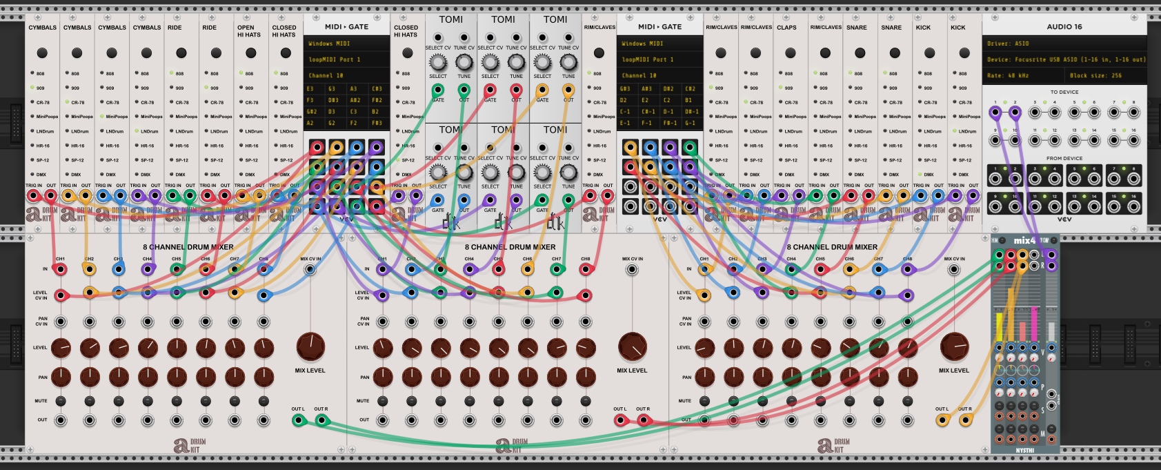 Screenshot of the drumbeet Autodafe VCV Rack patch